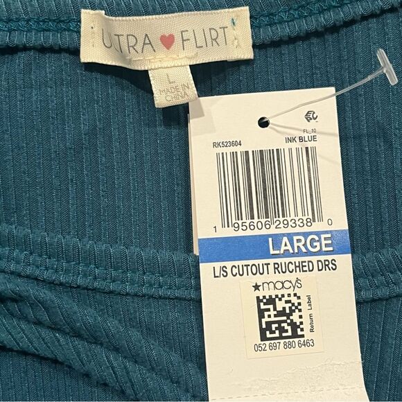 NWT Ultra Flirt Ink Blue Ruched Cutout Bodycon Dress Size Large - Picture 6 of 7